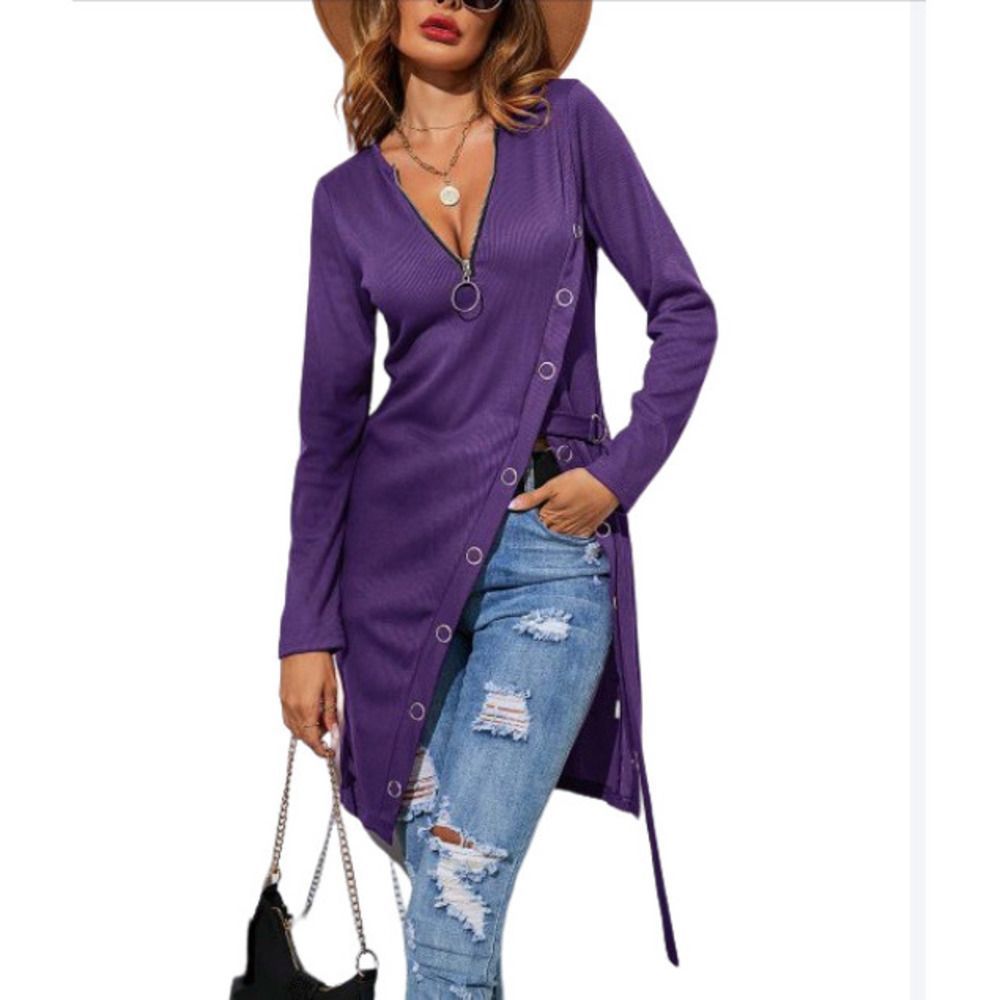 Camisa Purple Half Zip High Split Tunic Size XL